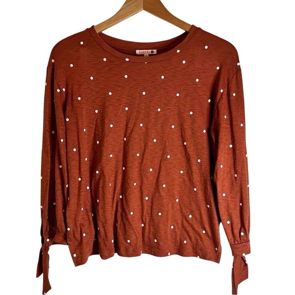 Sundry Pima Cotton Top, Size 1 - Small Polka Dots Burnt Orange Statement Arms
